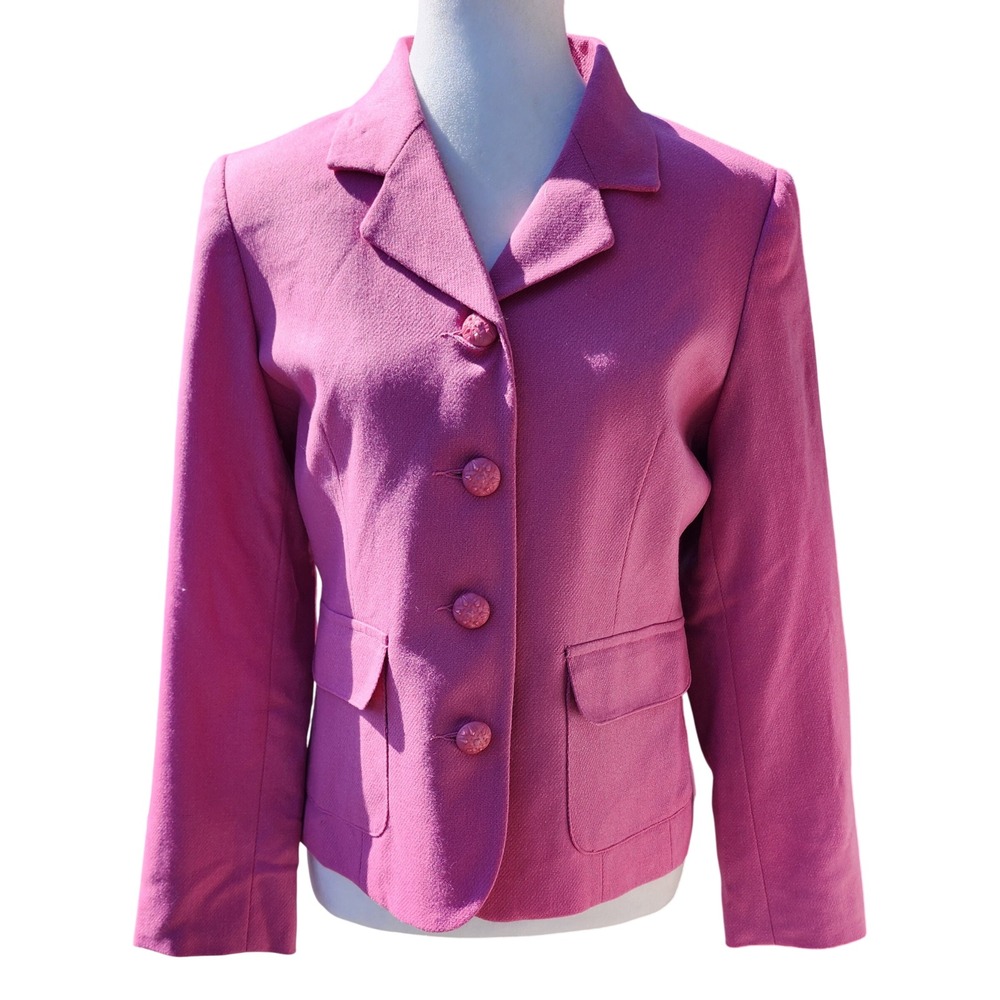 Sag Harbor Petite Pink Wool Blend Blazer Leopard Lining Size 6P